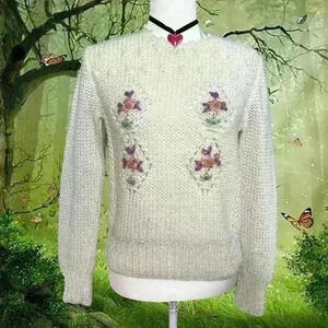 Vintage Hand Knit Grandma Core Floral Pull-Over Sweater by Exclusive Imports